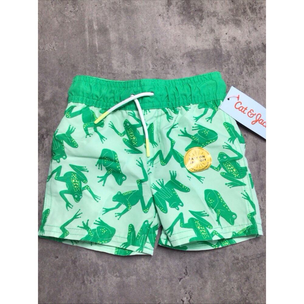 Cat & Jack Toddler Boy’s Green Frog Print Swim Trunks